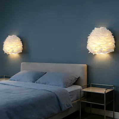 Produktbild von Wandleuchte 30CM Moderne Kreative Weiße künstliche Feder Wandlampe E27, Innen Wandleuchter Minimalist Schlafzimmer Nachttischlampe 3000K, Wandbeleucht