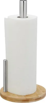 Image de Porte-rouleau de cuisine en bambou avec butée, 33 x 16 cm, acier inoxydable, naturel/argent