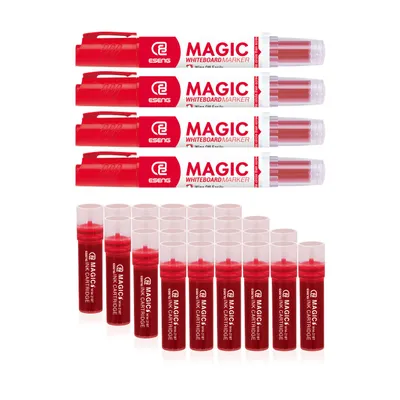 Image de ESENG® Marqueur pour tableau blanc MAGIC WM-218, 4x marqueurs + 24x cartouches (rouge)