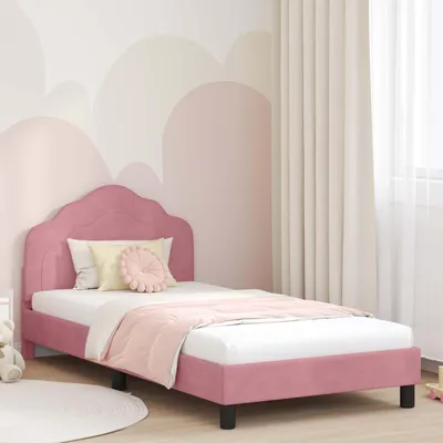 Imagen del producto de Maison Exclusive: Estructura de cuna con cabecero, color rosa, 90 x 190 cm, tapizada en terciopelo