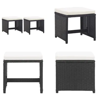 Image de vidaXL Tabouret de jardin 2 pcs. avec coussin d'assise Poly rotin noir - Tabouret - Tabouret de jardin - Tabouret d'extérieur - Tabouret en rotin
