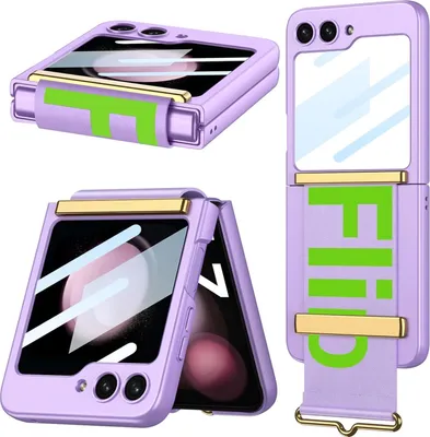 Obrázek produktu pro Ultratenké pouzdro pro Samsung Galaxy Z Flip 6 / Z Flip 7 FE s kloubovou ochranou, malou ochrannou fólií na displej a popruhem Fialová