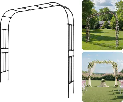 Produktbild von VEVOR Gartenbogen, 2400x2500x400 mm Rosenbogen, Rankhilfe, Kletterhilfe, Metallbogen, stabiler Rosenspalier für den Außenbereich mit Pfählen, ideal für Hof, Rasen, Hochzeitsfeier-Dekoration