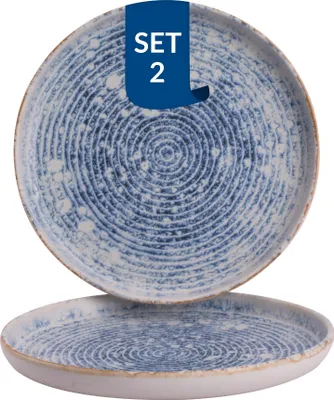 Produktbild von James Cooke Azure Vintage flache Teller 2er-Set Steingut Ø 22 cm blau weiß gestreift