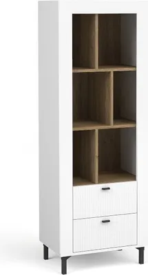 Produktbild von BETTSO Weißes Bücherregal Schubladen elegant für Wohnzimmer MOSSA