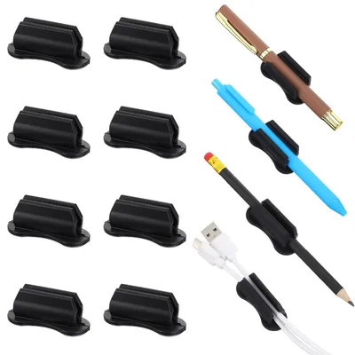 Produktbild von Selbstklebende Stifthalter für den Schreibtisch, flexible schwarze Silikon-Stiftclips mit Klebepads, Markerhalter, Bleistiftclips, Stifthalter