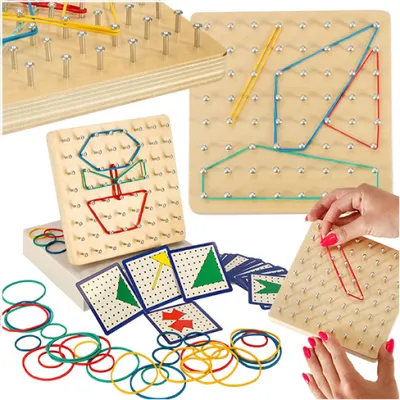 Image de Geoboard géoplan puzzle en bois créant des formes avec des élastiques