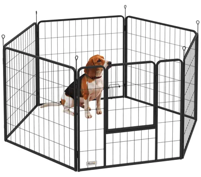 Productafbeelding van Hondenomheining, dierenverblijf, 6 panelen, staal, opvouwbaar, grijs