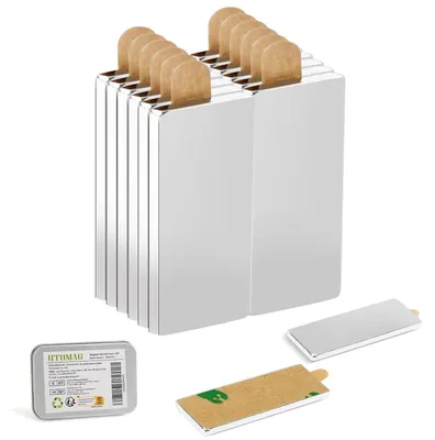 Obrázok produktu pre Neodymové magnety, silné, 12 kusov, rozmer 40x10x1 mm, samolepiace, vhodné do kuchyne a kancelárie