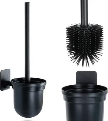 Obrázok produktu pre Silikónová toaletná kefa s držiakom, nástenná, čierna, 35 cm