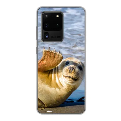 Produktbild von MuchoWow® Handyhülle Schutzhülle Hülle für Samsung Galaxy S20 Ultra Robbe - Lustig - Schaukel - Kinder - Jungen - Mädchen - Kind Silikon Softcase Handy Hülle - Karteninhaber