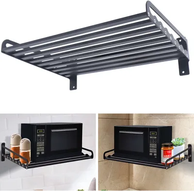 Obrázek produktu pro Kuchyňské police Držák na mikrovlnnou troubu Nástěnná police černá 50x39,5 cm