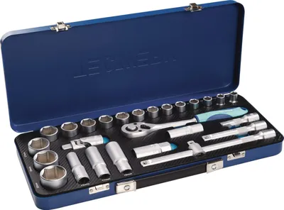 Immagine prodotto di Set di chiavi a bussola da 27 pezzi, 1/2", misure 10-32 mm, 36 denti, esagono