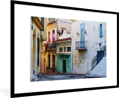 Produktbild von MuchoWow® Gerahmtes Poster Bunte Straße in der kubanischen Hauptstadt Havanna 90x60 cm - Poster mit Schwarzem Bilderrahmen Wandposter Rahmen Foto Bilder - Wanddekoration - Fotos