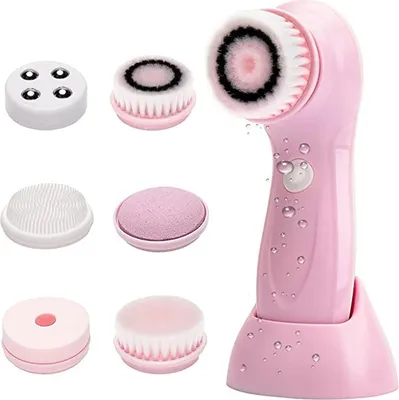 Produktbild von Elektrische Gesichtsreinigungsbürste Wasserdichte Gesichtsbürste Spin Wiederaufladbare Misiki IPX7 Peeling-Gesichtsbürste mit 2 Modi, 6 Bürstenköpfen zum Peeling, Massieren, Entfernen von Mitessern
