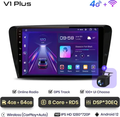 Obrázek produktu pro Junsun 9" 2din Autorádio ŠKODA OCTAVIA 3 A7 2013 - 2018 s WIFI, GPS NAVIGACE, KAMERA, Android rádio ŠKODA OCTAVIA 3 A7 2013 - 2018 s GPS navigací, WIFI, Bluetooth Handsfree, USB Výkon: 4GB RAM + 64GB