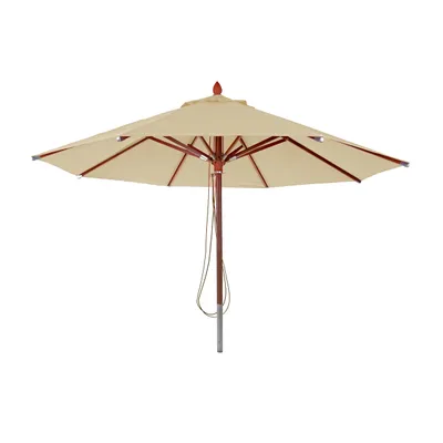 Zdjęcie produktu dla Drewniany parasol gastronomiczny HWC-C57, parasol ogrodowy, poliester/drewno 16kg, okrągły kabel Ø4m odporny na wstrząsy ~ kremowy