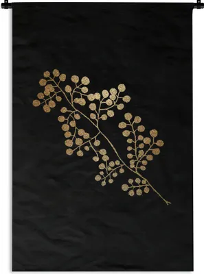 Produktbild von MuchoWow® Wandteppich Wandbehang Gold - Blätter - Zweig 60x90 cm Tapisserie Dekoration Wandtuch - Foto-Teppich - Abwaschbar
