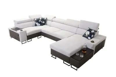 Produktbild von Moderne Wohnlandschaft U-Form Ecksofa MELODIE IV MAXI mit Schlaffunktion SCHWARZ FREYA 210.25 + TAURO 8207