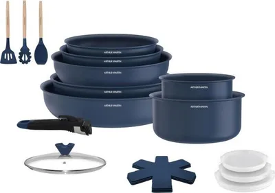 Immagine prodotto di Set di pentole da cucina 18 pezzi con manico rimovibile Blu Arthur Martin AM5546
