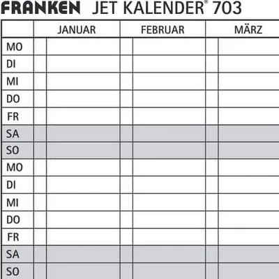 Obrázek produktu pro Franken GmbH Jahreskalender Plantafel JetKalender JK703 Weiß Magnet 90 cm x 60