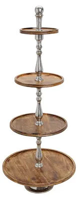 Productafbeelding van Etagère 4-laags mangohout/metaal bruin (H) 130 cm, Ø 26, 34, 45, 55 cm