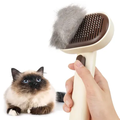 Produktbild von Katzenbürste mit Auslöseknopf für Lang- und Kurzhaar, Braun