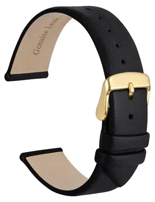 Image de Bracelet de montre en cuir noir, 18 mm, avec boucle dorée, pour montre