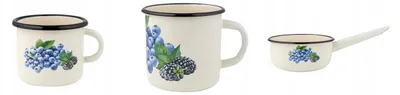 Produktbild von Emalia Pleszew Borówka Emaille-Set: 2 Becher (0,5L/1L) & 1 Topf (1,3L) Induktion