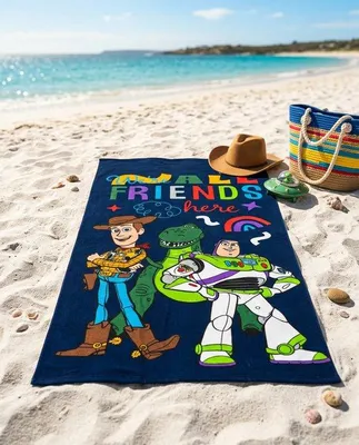 Produktbild von Unyqoos® Toys Story Friends Strandtuch – 70 x 140 cm, 100% Polyester, saugfähig & weich, ideal für Strand, Pool und Bad, waschbar bei 30 °C