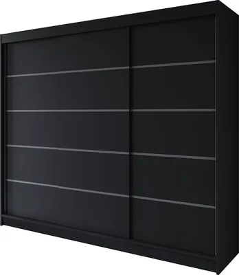 Produktbild von Easy4You R7 250 cm Schwarz Schiebetüren Kleiderschrank 250x215x58 cm Schlafzimmermöbel, Aufbewahrung - Mehrzweckschrank - Farbe: Schwarz