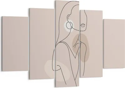 Produktbild von Bild auf Leinwand - Leinwandbild - 5 Teile - Stück Linie Frau - 150x100cm - Wand Bild - Wanddeko - Wandbilder - Leinwanddruck - Bilder - Wanddekoration - Leinwand bilder - Wandbild - EA150x100-4766