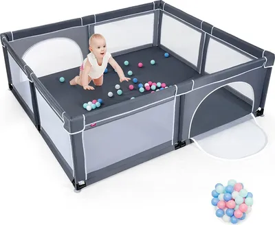 Produktbild von GOPLUS 206 x 185,5 x 68cm Baby Laufstall mit 50 Spielbällen, Krabbelgitter für Kleinkinder & Säulinge, stabiler Laufgitterzelt mit atmungsaktivem Netz