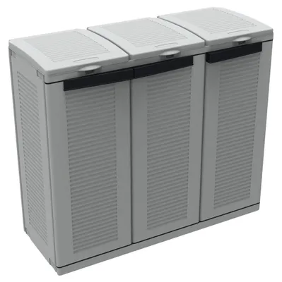 Image de Poubelle de tri - 3 compartiments - Gris avec bord noir - 102 x 39 x 88,7 cm