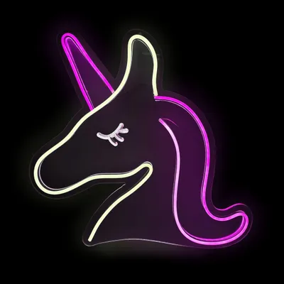 Image de Lampe néon LED pour enfants, motif licorne, rose et blanc