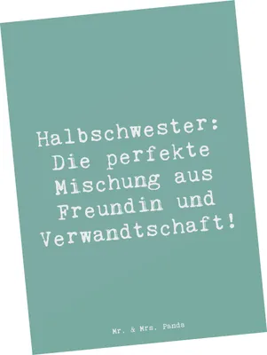 Produktbild von Mr. & Mrs. Panda Postkarte Spruch Halbschwester Glück - Meeresbrise - Geschenk, Grußkarte, Dankeschön, Freundin, Ansichtskarten, Familienmitglieder, Geschwisterbeziehung