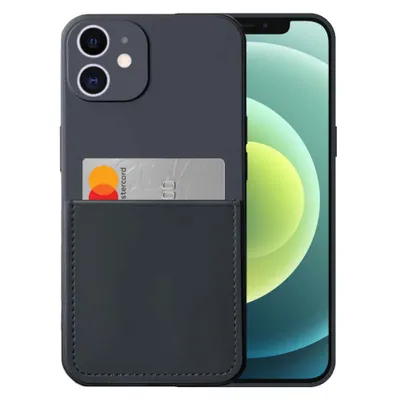 Image de Coque silicone Smartphonica iPhone 12 avec porte-cartes
  et intérieur souple - Noir