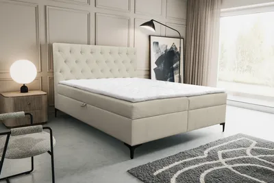 Image de VENASI CLIPSO Lit boxspring 160x200 avec 2 sommiers à lattes et matelas TOPPER H2/H3 BEIGE LOUIS 662