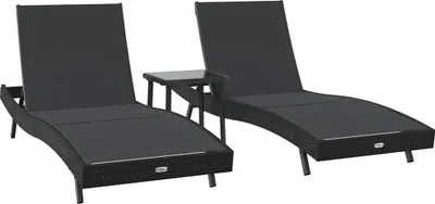 Immagine prodotto di vidaXL Lettino prendisole, set da 3 pezzi, nero, 197 x 70 x 82 cm, rattan sintetico