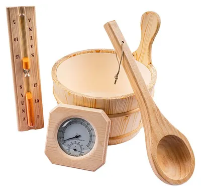 Produktbild von HOME DELUXE - Saunazubehör 5 tlg. - Q PREMO - inkl. Saunakübel, Saunakelle, Sanduhr