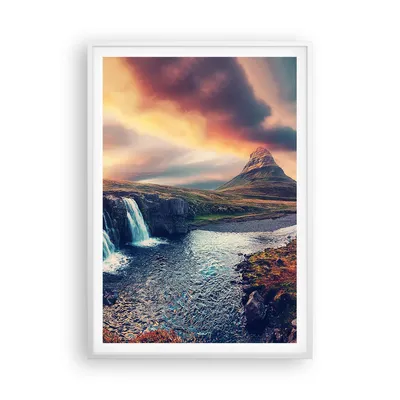 Produktbild von Gerahmtes Poster - Weißer Rahmen - Wasserfall Himmel Berg - 70x100 cm - Wand Bild - Wanddeko - Wandbilder - Kunstposter - Wandposter - Bilderrahmen - Bilder - Kunstdruck - P2WPA70x100-5111