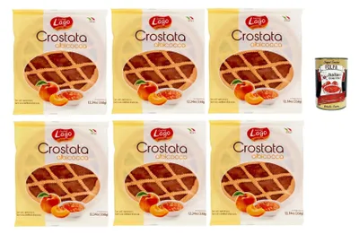 Produktbild von Lago 1968, Crostata albicocca, Flowpack, Törtchen, kuchen mit Aprikosenmarmelade, Merkstufegebäck, italienischem snack Produkt ohne Palmöl 6x 350 g + Italian Gourmet polpa 400g