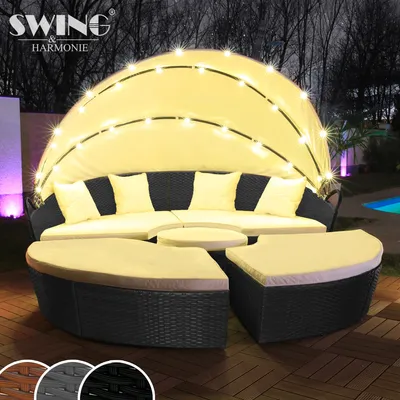 Produktbild von LED - Sonneninsel Rattan Lounge Gartenliege Polyrattan Sitzgruppe Liege Insel 180cm inklusive Abdeckcover