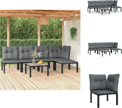 Image de vidaXL Ensemble de salon de jardin 6 pièces noir et gris poly rotin - Ensemble de meubles de jardin