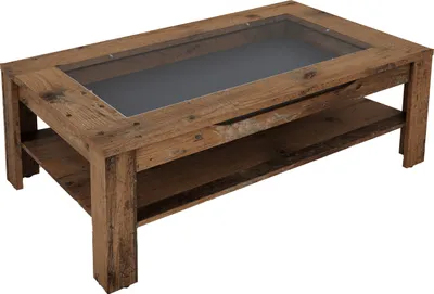 Produktbild von byLIVING Couchtisch RALPH / moderner Sofatisch mit Glaseinlage und großzügiger Schublade in Old Wood-Optik / Beistelltisch mit viel Stauraum / B 110, H 43, T 67 cm