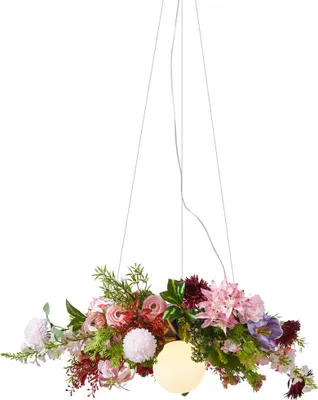 Produktbild von QAZQA - Bohemian Bohemianische Hängelampe I Pendellampe I Pendelleuchte schwarz mit farbigen Blumen rot und pink - Flower Power I Wohnzimmer I Schlafzimmer - Metall Rund - LED geeignet G9