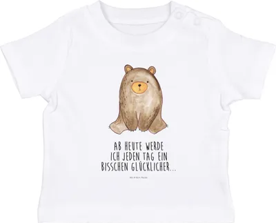 Produktbild von Mr. & Mrs. Panda Babyshirt Bär sitzend 0. - 6. Monat - Weiß - Geschenk, Baby Top, Kinder, Teddy, Kleinkind T-Shirt, , Shirt