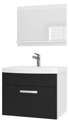 Immagine prodotto di Set di mobili da bagno BELINI PRI P1, 60 cm, nero lucido - Mobile bagno moderno con lavabo e specchio, completo di tutti gli accessori, da montare a parete