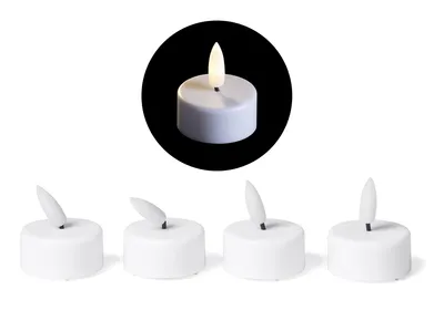 Produktbild von LED Teelicht klein mit Timer - 4er Set Warmweiß LED Kerze 3D Flamme flackernd - LED Teelicht klein 3,7cm Weiß Kunststoff 1x Batterie CR2032 benötigt - Teelichter LED für Kerzenpick auf Adventskranz