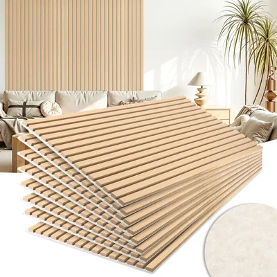 Obrázek produktu pro Sada 8 akustických panelů Eikuavons, rozměr 120 x 60 cm, Imitace bílá jasan (337S), světle béžová filcová vrstva, MDF lamely, NRC 0,8